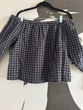 Madewell Black & White Plaid Elastic Waist Top